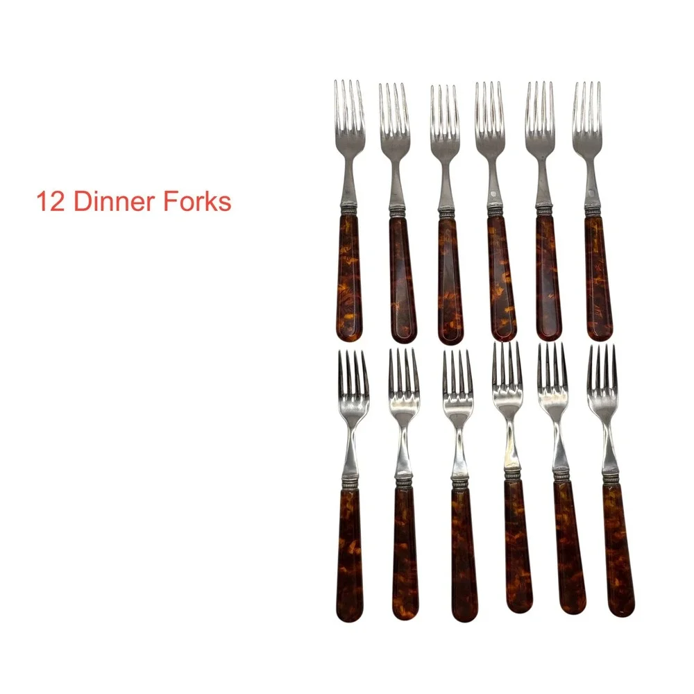 Sabre Paris Jean Dubost Tortoise French Flatware Set 60pc Service for 12 France